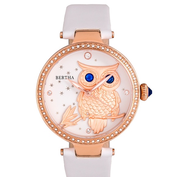 White and Gold Custom Engraved Owl Dial Watch